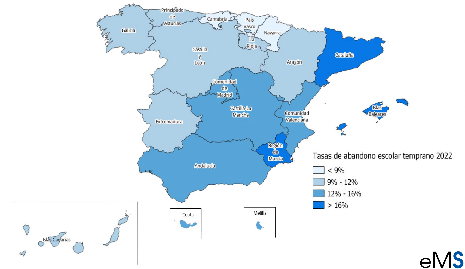 Tasa de abandono escolar por comunidades autónomas